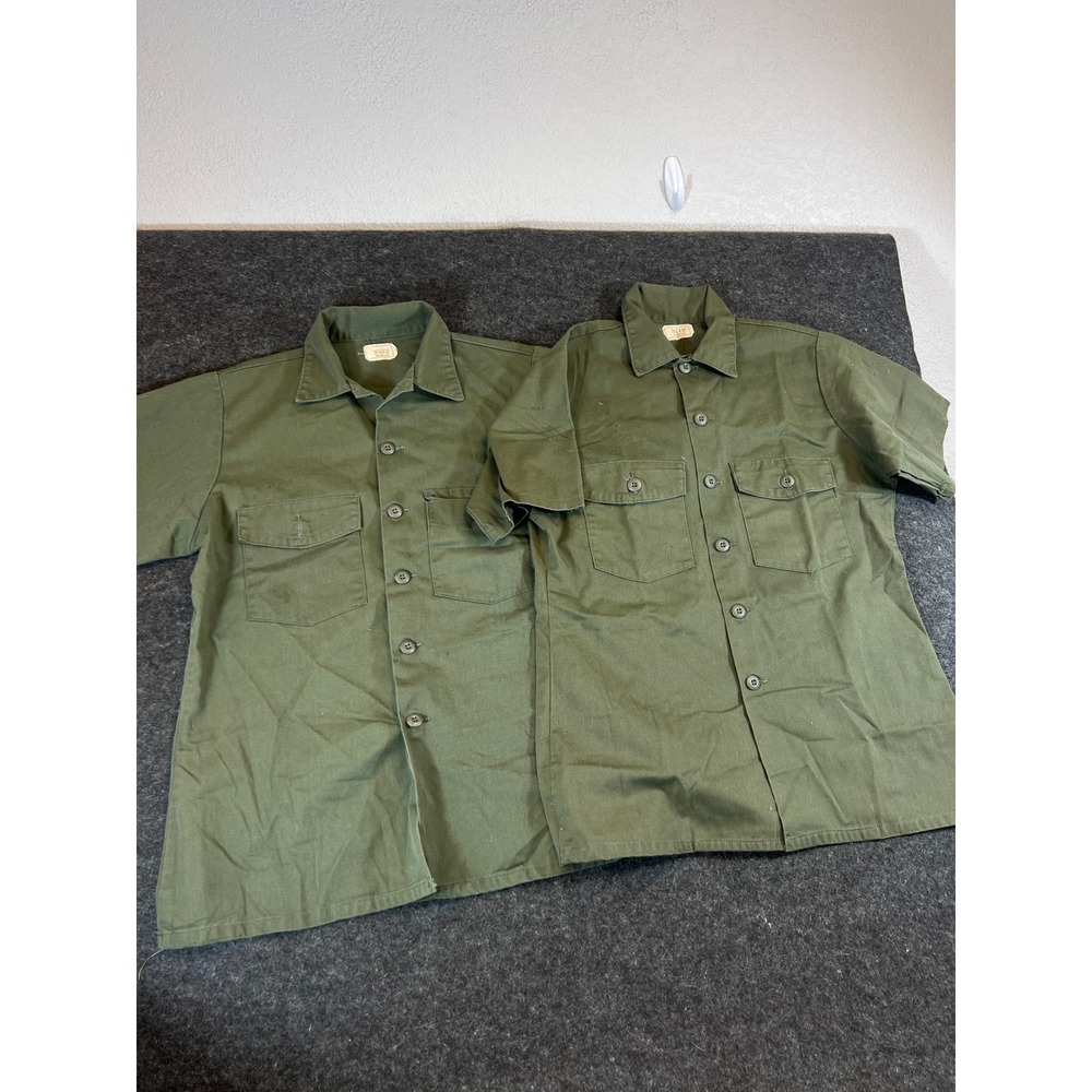 Lot of 2 Vintage US Military OG-507 Utility Shirts Mens 16.5x32 Olive Drab Green